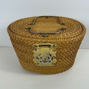 Vintage Rattan Bag with Metal Handles and Metal Hardware